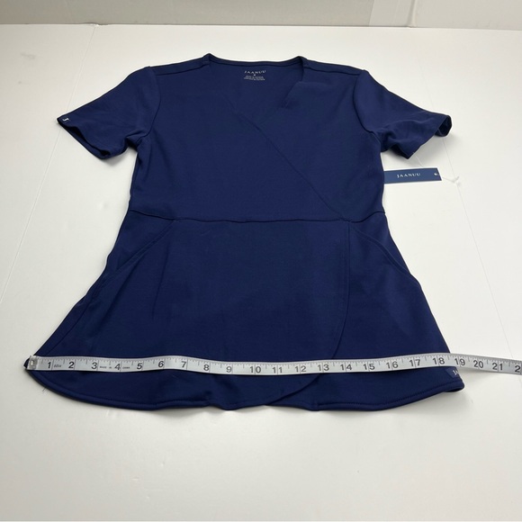 Jaanuu Women's Tulip Mock-Wrap Scrub Top Navy Blue Size Small Medical Office NEW - Picture 12 of 14